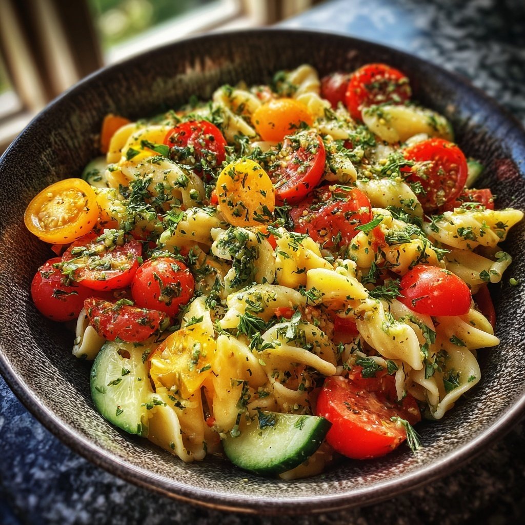 Mediterraner Nudelsalat Mit Zitronen Dressing