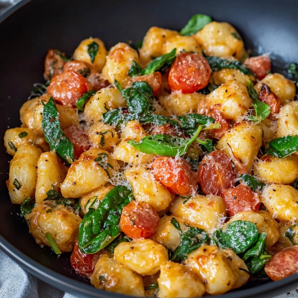 Schnelle Gnocchi-Pfanne mit Tomate & Spinat
