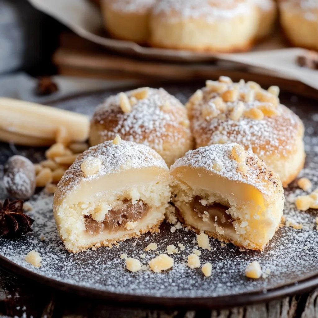 Vanillekipferl-Kugeln mit Marzipan & Nougat