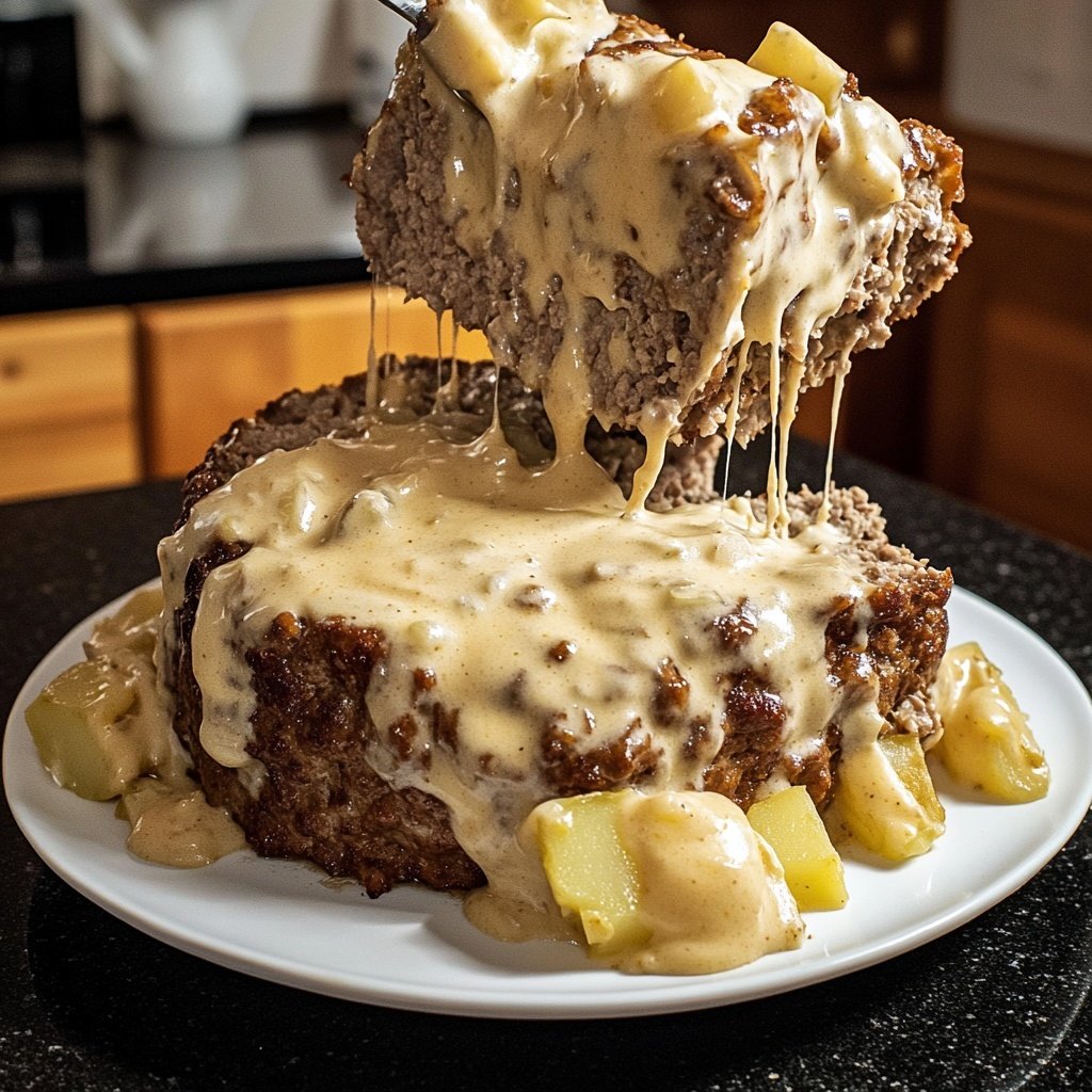 Hackbraten mit Kartoffeln in Sahne
